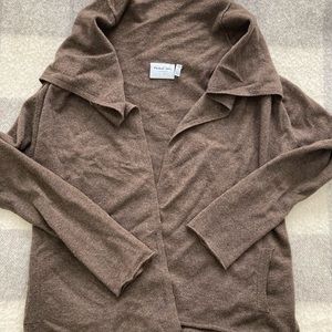 Michael Stars Cashmere Blend Open Front Cardigan Pockets One Size OS Brown